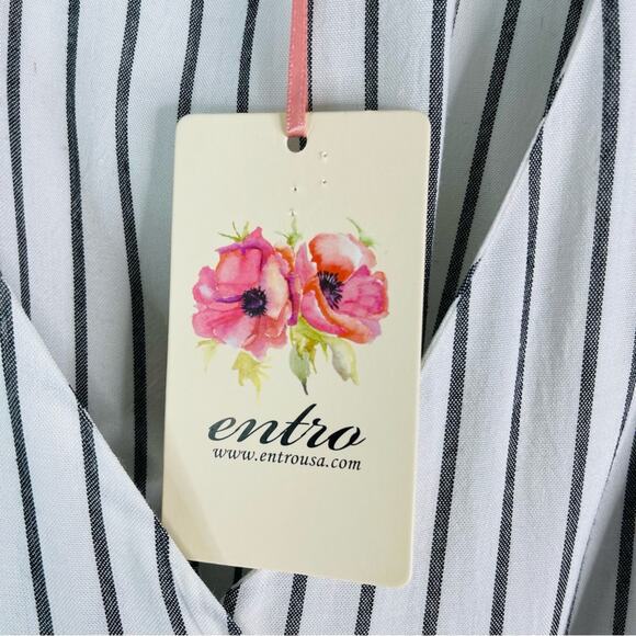 NEW Entro white grey striped coastal tie button midi maxi dress medium - Picture 6 of 8